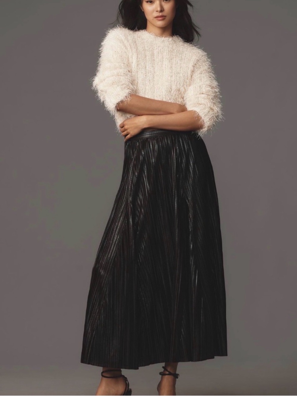 Anthropologie Metallic Pleated Midi Skirt